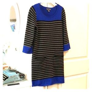 Blue gray stipe dress with pockets